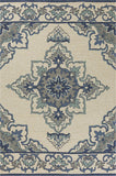 8' X 10' Ivory and Blue Damask Handmade Indoor Outdoor Area Rug - Homeroots