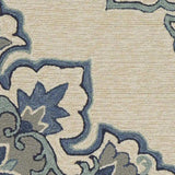 8' X 10' Ivory and Blue Damask Handmade Indoor Outdoor Area Rug - Homeroots