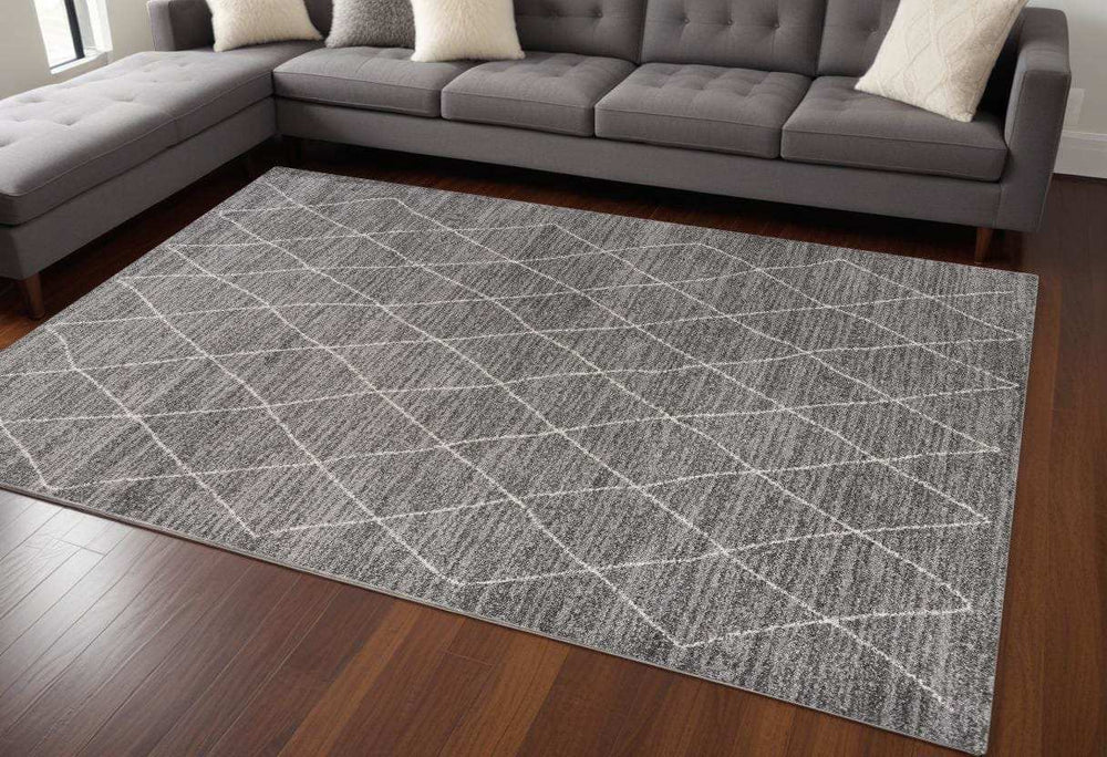 8' X 11' Grey Machine Woven Geometric Indoor Area Rug - Homeroots - Flyclothing LLC