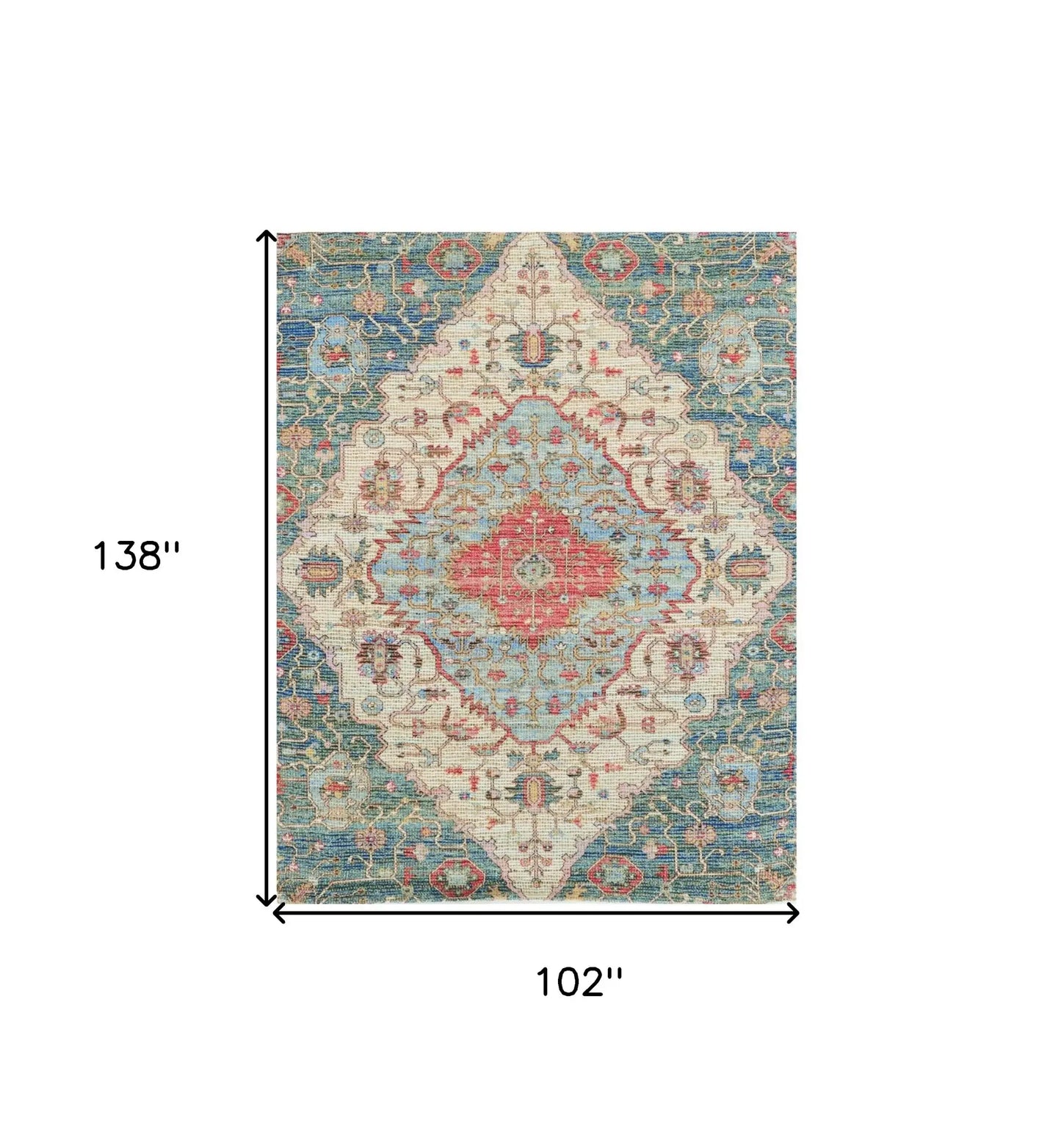 7' X 12' Blue and Red Medallion Handmade Area Rug - Homeroots - Flyclothing LLC