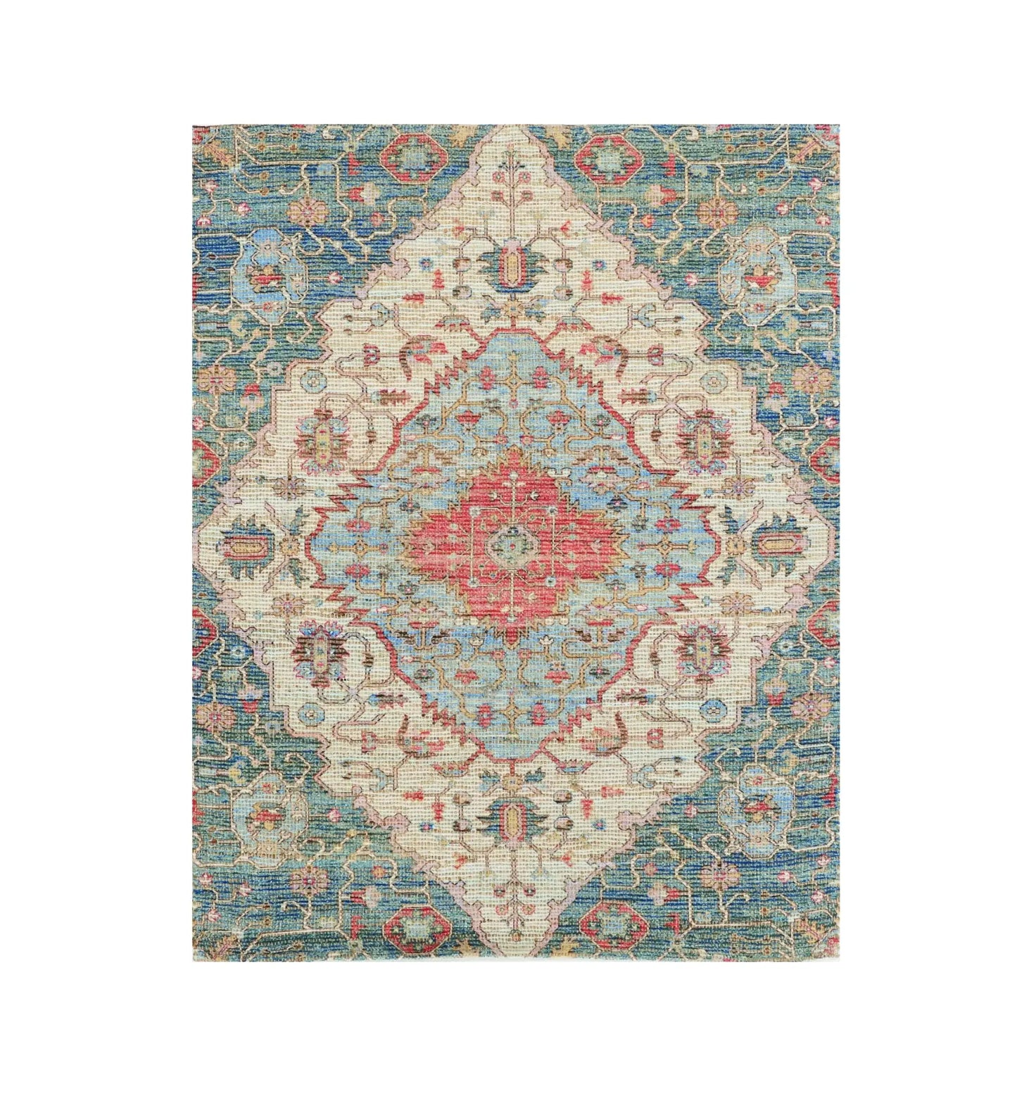 7' X 12' Blue and Red Medallion Handmade Area Rug - Homeroots - Flyclothing LLC