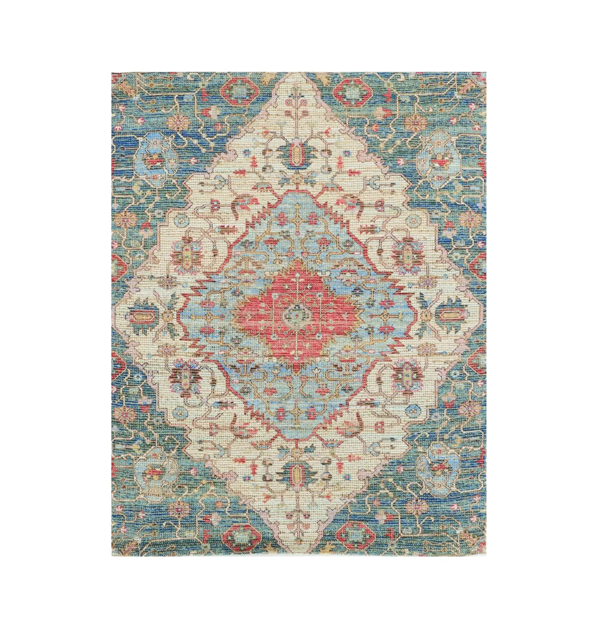 7' X 12' Blue and Red Medallion Handmade Area Rug - Homeroots - Flyclothing LLC