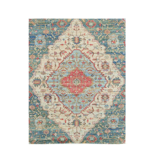 7' X 12' Blue and Red Medallion Handmade Area Rug - Homeroots - Flyclothing LLC