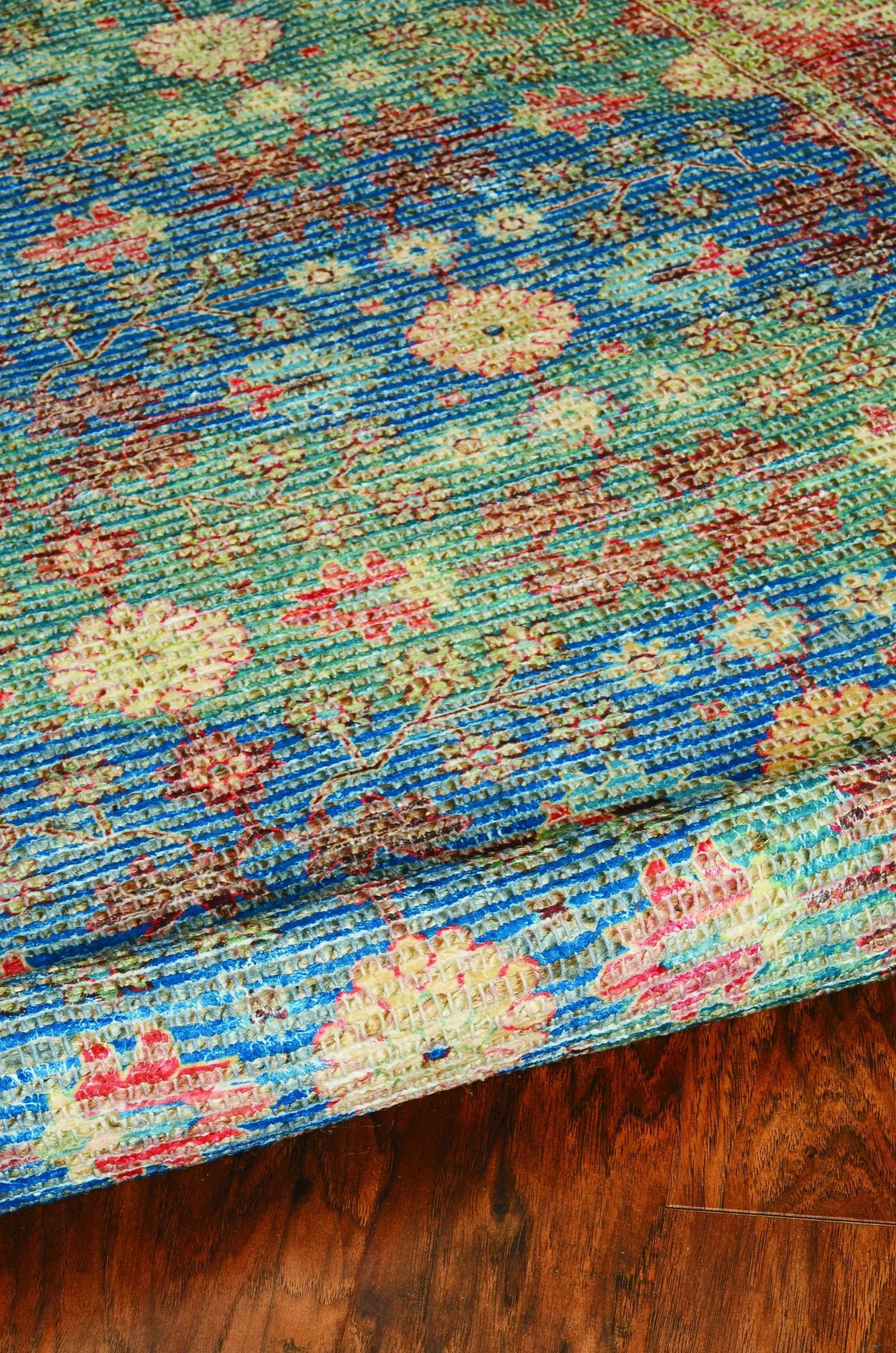 8' X 11' Blue Floral Handmade Area Rug - Homeroots - Flyclothing LLC