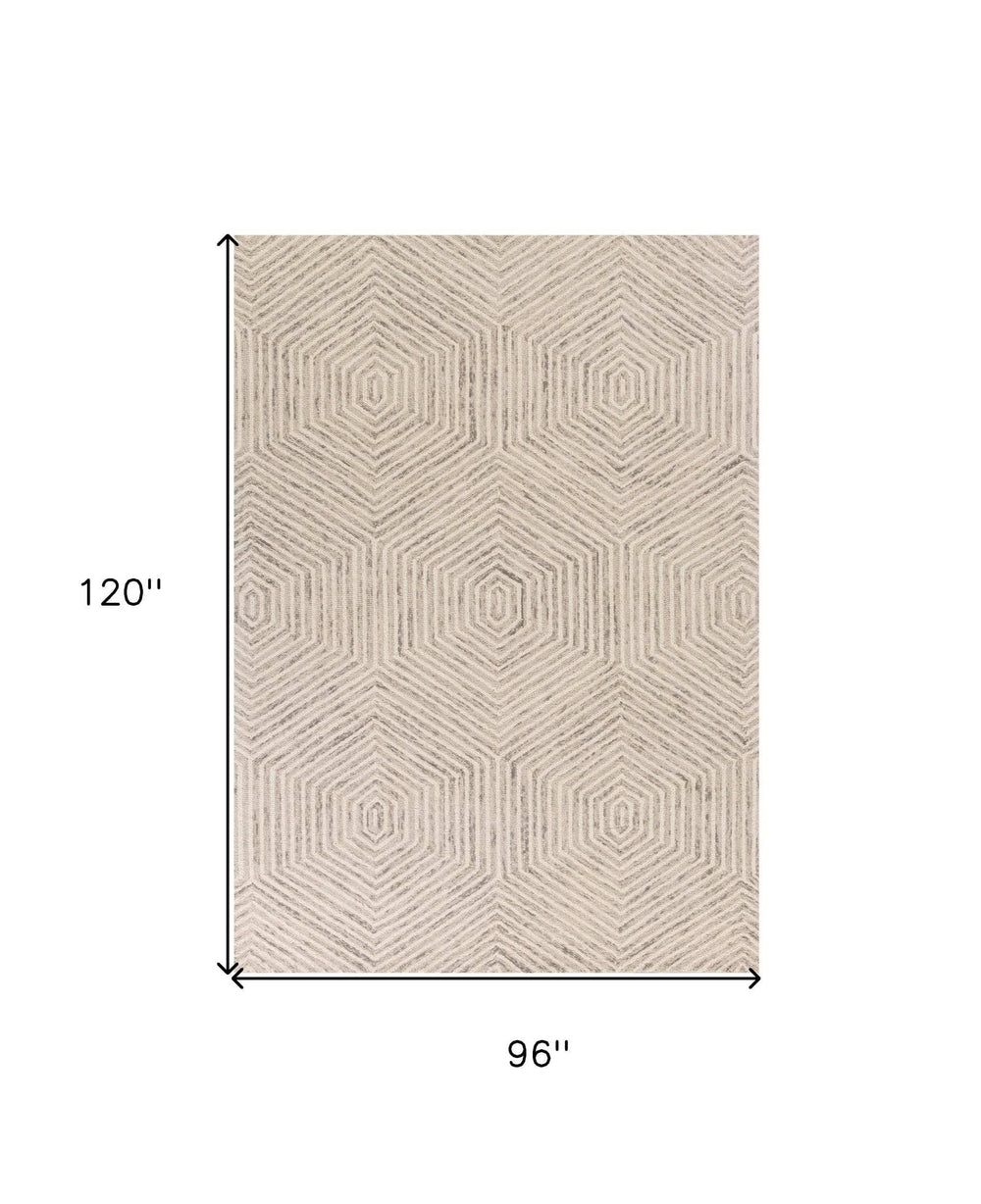 8' X 10' Ivory and Gray Wool Geometric Hand Tufted Area Rug - Homeroots - Flyclothing LLC