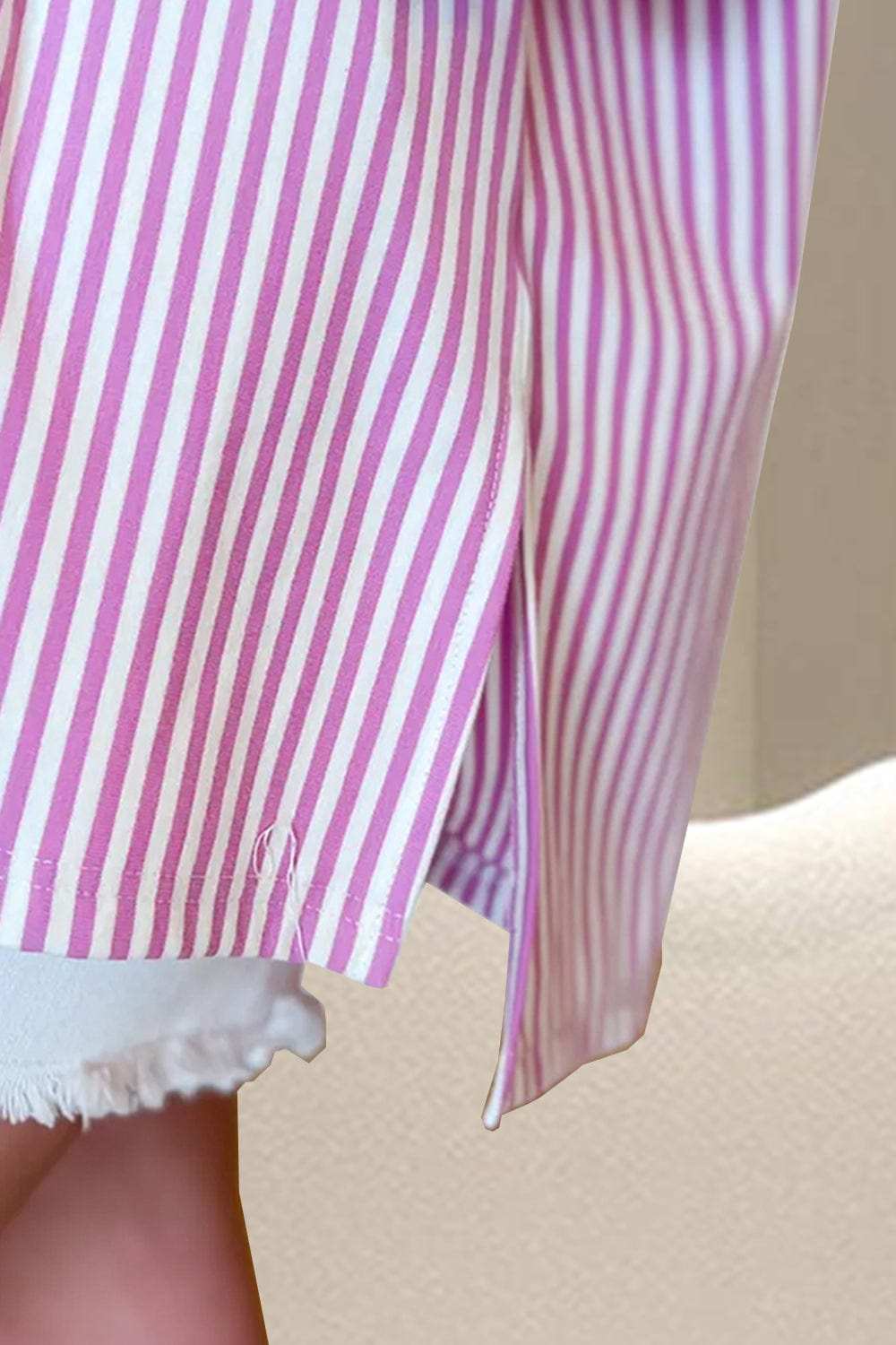 Striped Round Neck Three-Quarter Sleeve T-Shirt - Trendsi - Flyclothing LLC