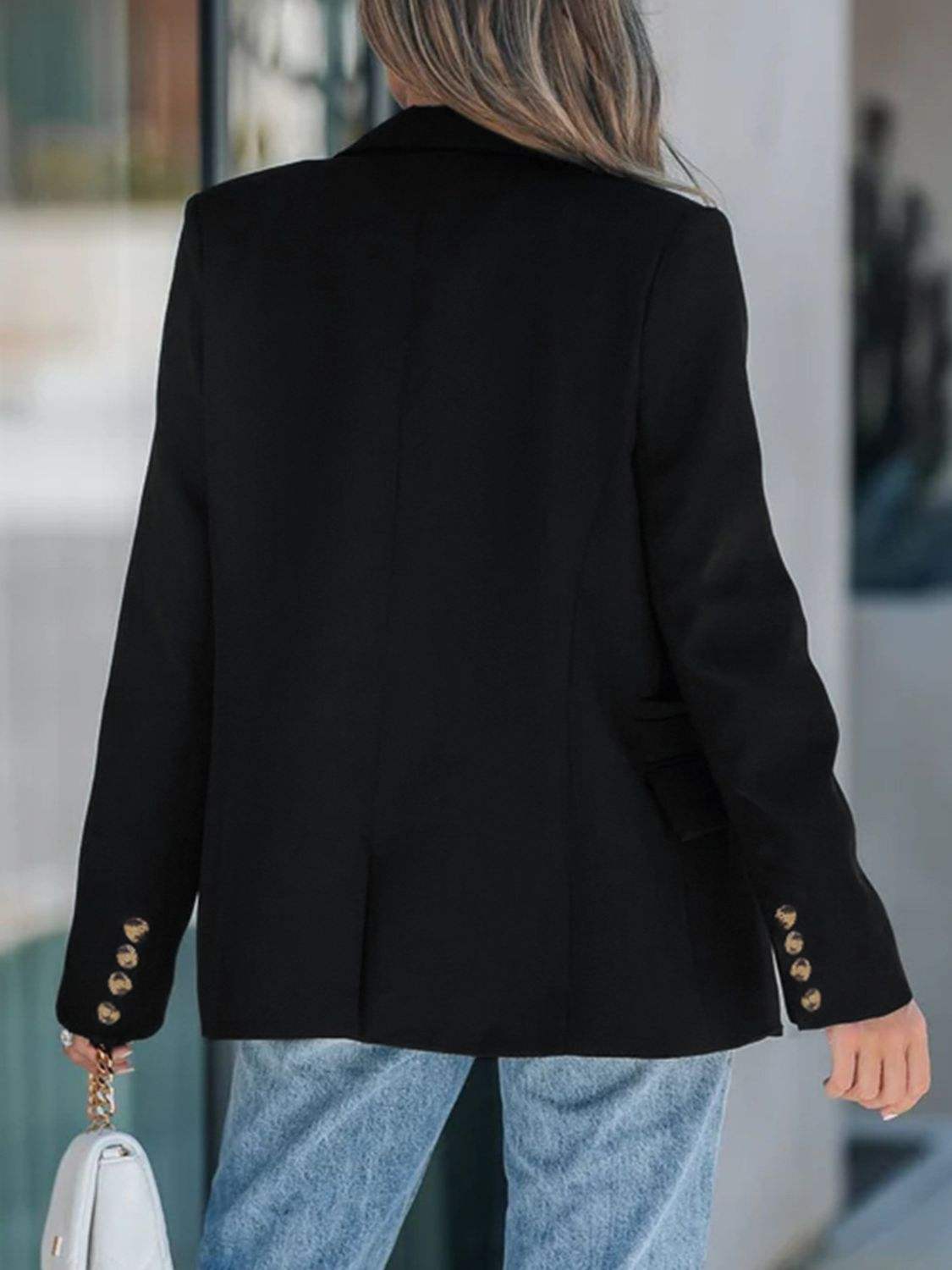 Perfee Lapel Collar Long Sleeve Blazer - Trendsi - Flyclothing LLC