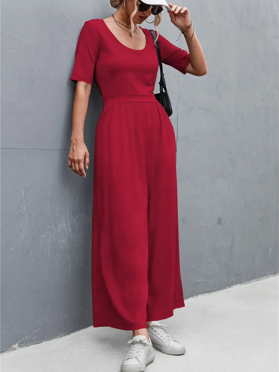 Scoop Neck Short Sleeve Jumpsuit - Trendsi - Flyclothing LLC
