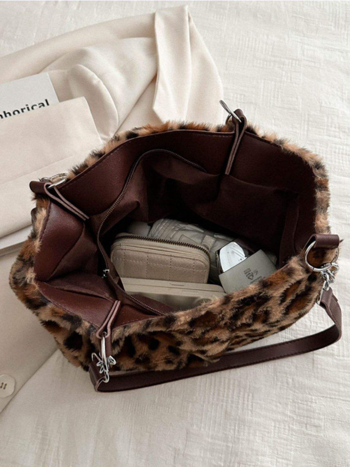 Faux Fur Leopard Shoulder Bag - Trendsi - Flyclothing LLC