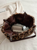 Faux Fur Leopard Shoulder Bag - Trendsi