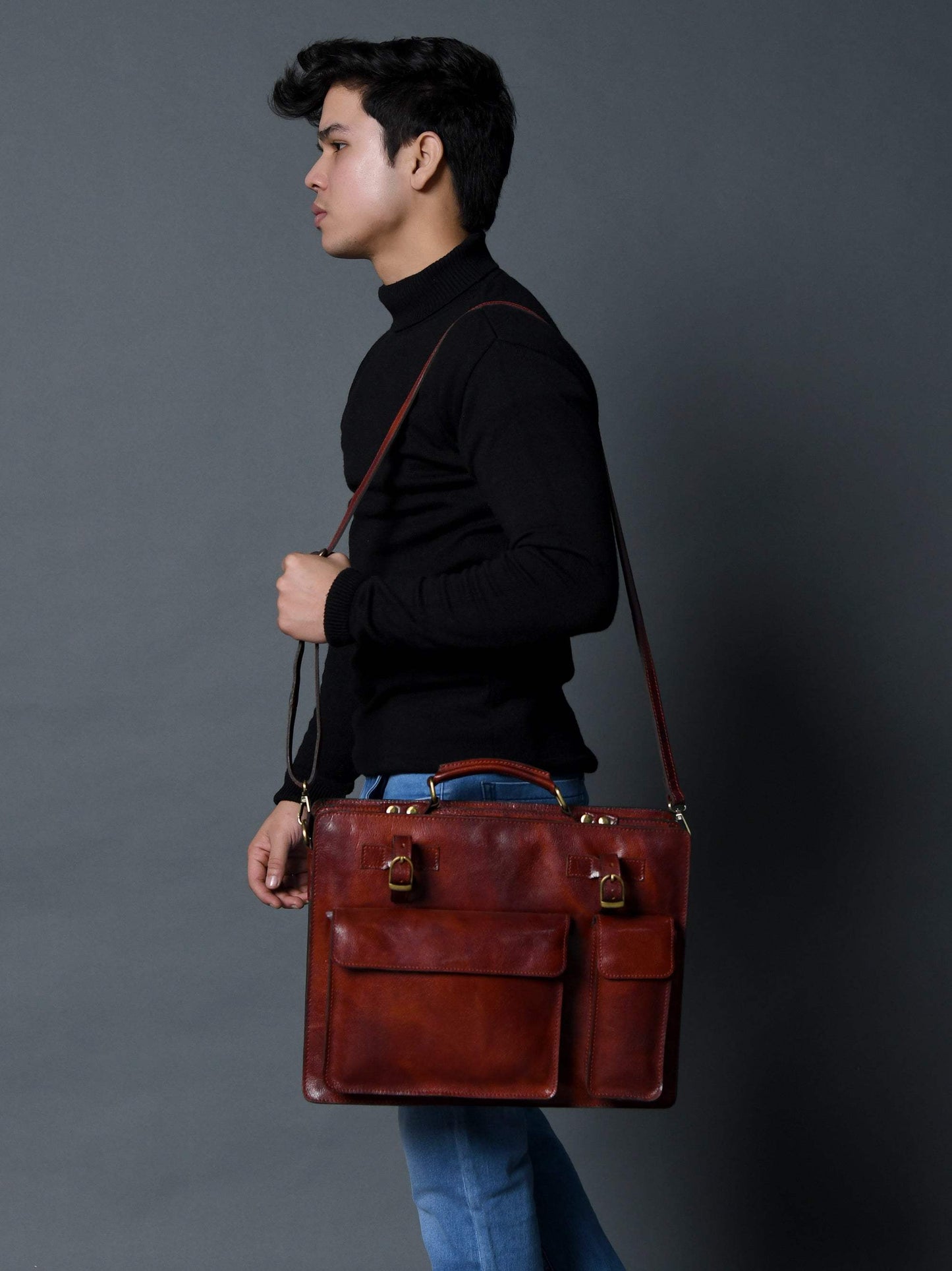 Tuscany Italian Leather Briefcase, Tan - Classy Leather Bags - Flyclothing LLC