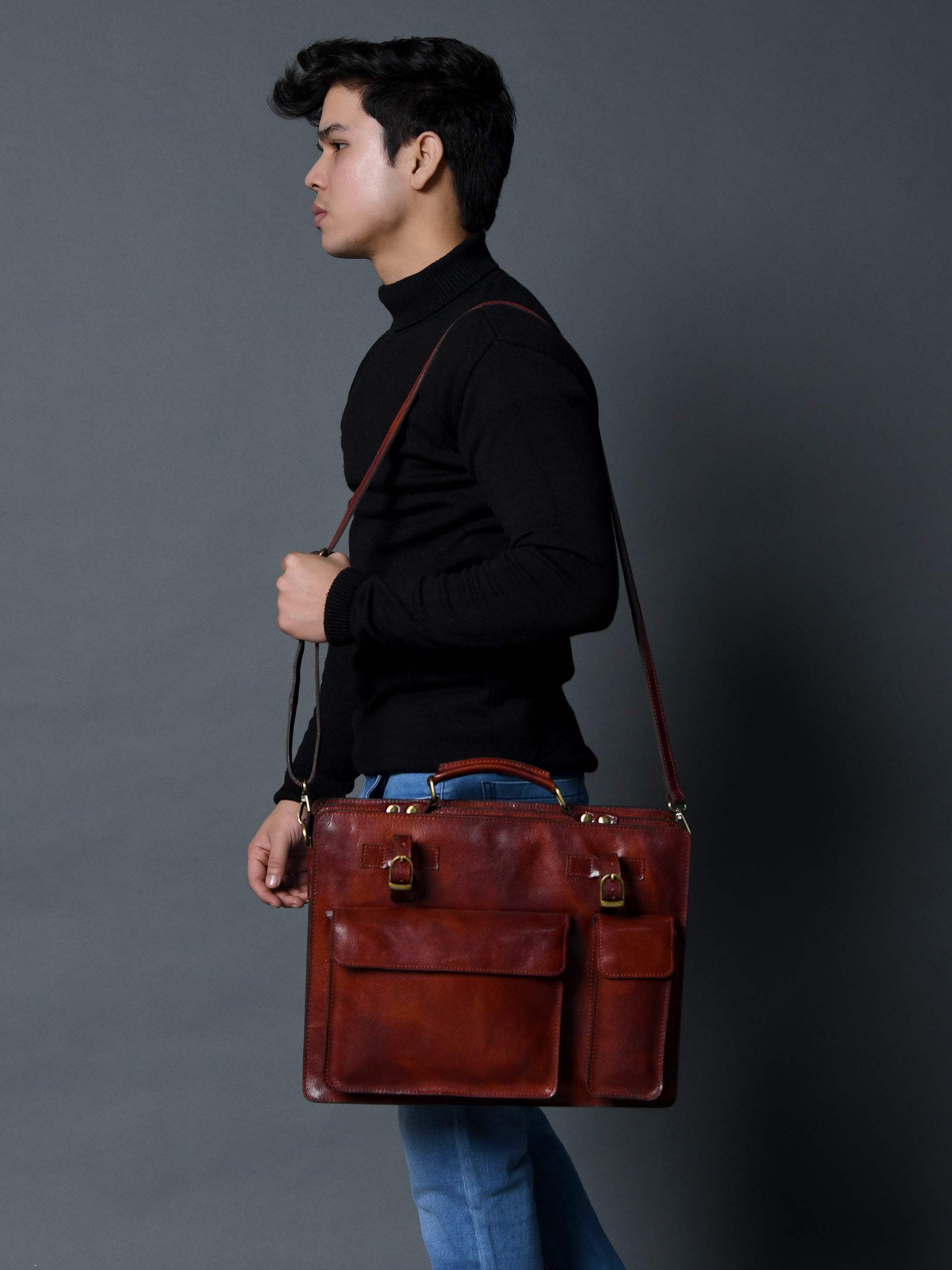 Tuscany Italian Leather Briefcase, Tan - Classy Leather Bags - Flyclothing LLC
