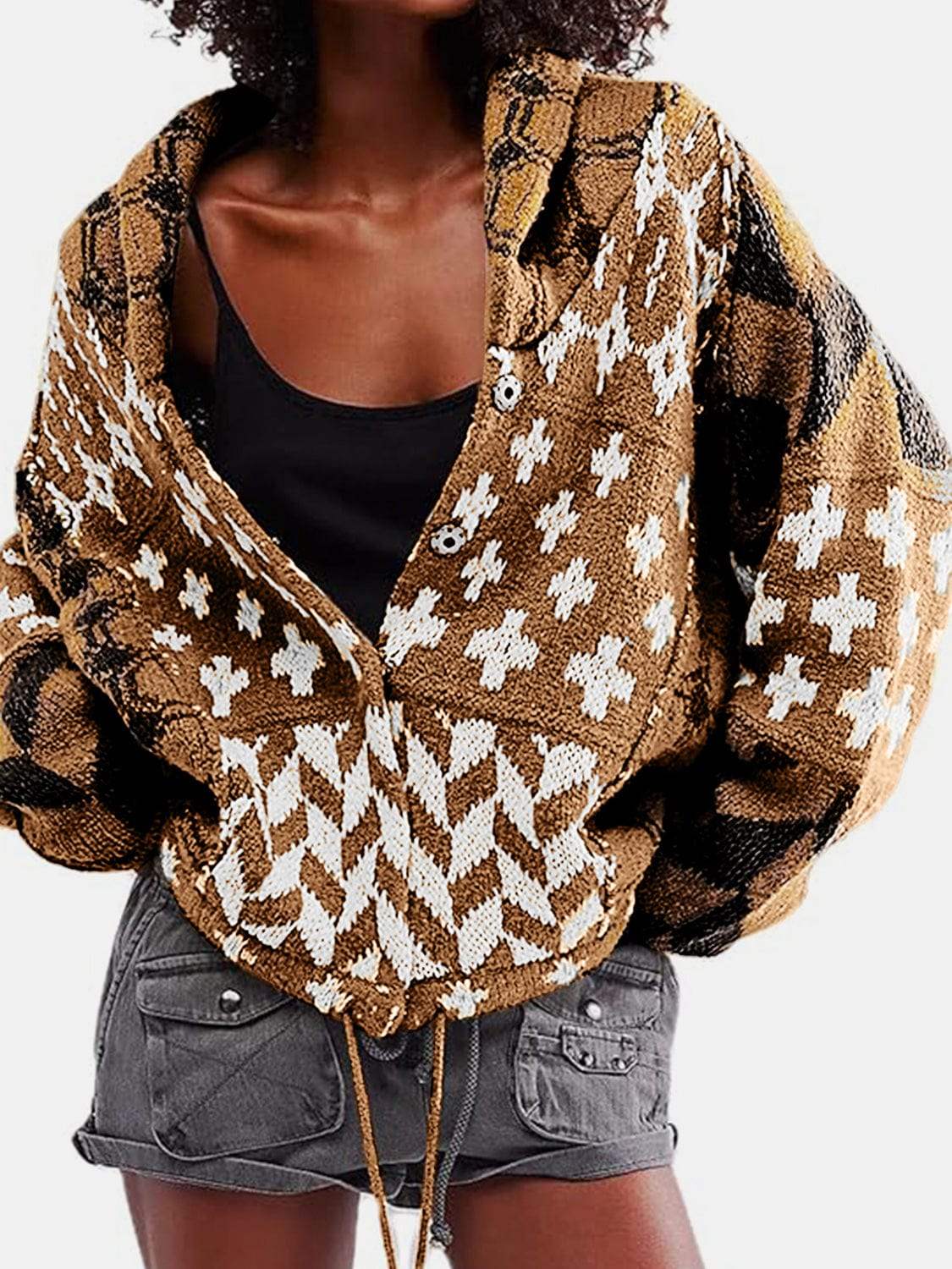 Collared Neck Long Sleeve Cardigan - Trendsi - Flyclothing LLC