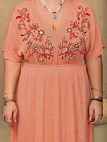Plus Size Frill Embroidered V-Neck Half Sleeve Maxi Dress - Trendsi - Flyclothing LLC