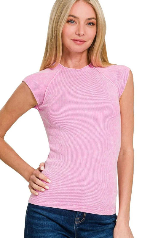 Zenana Stone Washed Ribbed Seamless Top - Trendsi - Flyclothing LLC