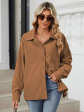 Button Up Dropped Shoulder Long Sleeve Outerwear - Trendsi - Flyclothing LLC
