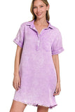 Zenana Tencel Mineral Washed Collared Shirts Dress - Trendsi