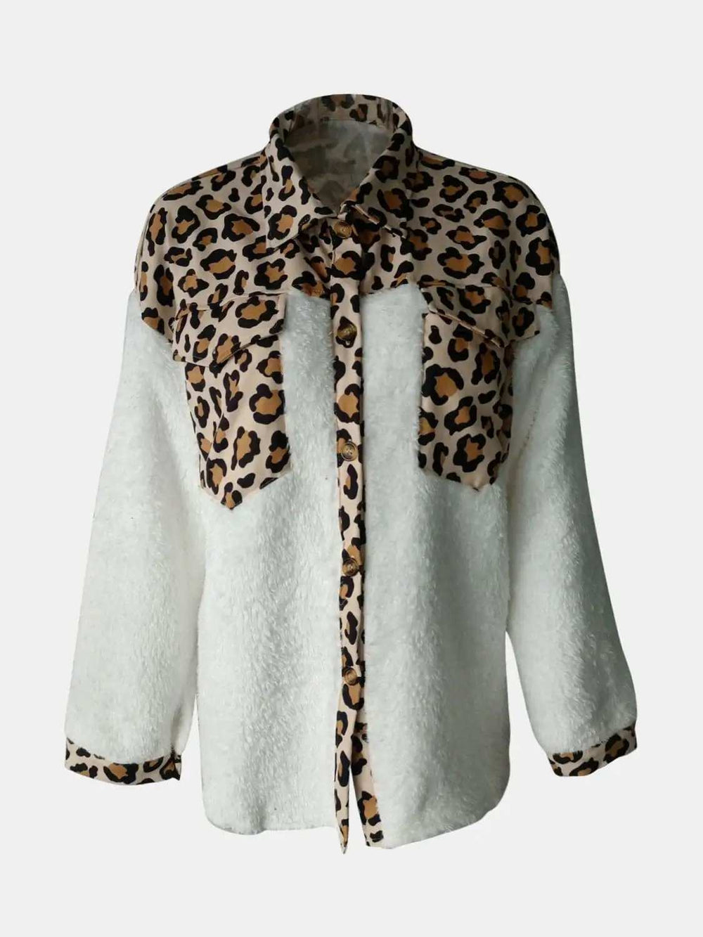 Fuzzy Button Up Long Sleeve Jacket - Trendsi - Flyclothing LLC