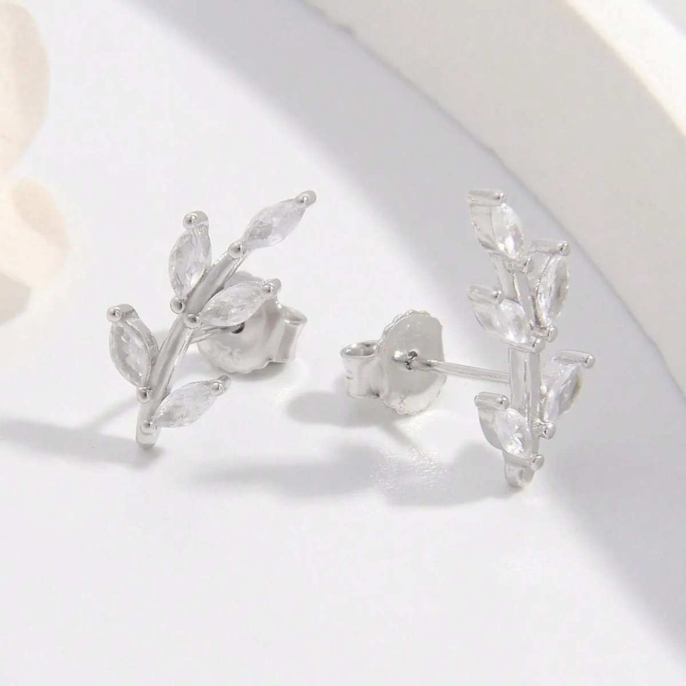 925 Sterling Silver Zircon Leaf Shape Earrings - Trendsi - Flyclothing LLC