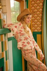 BiBi Floral Print Washed Waffle Thermal Top With Thumb - Trendsi - Flyclothing LLC