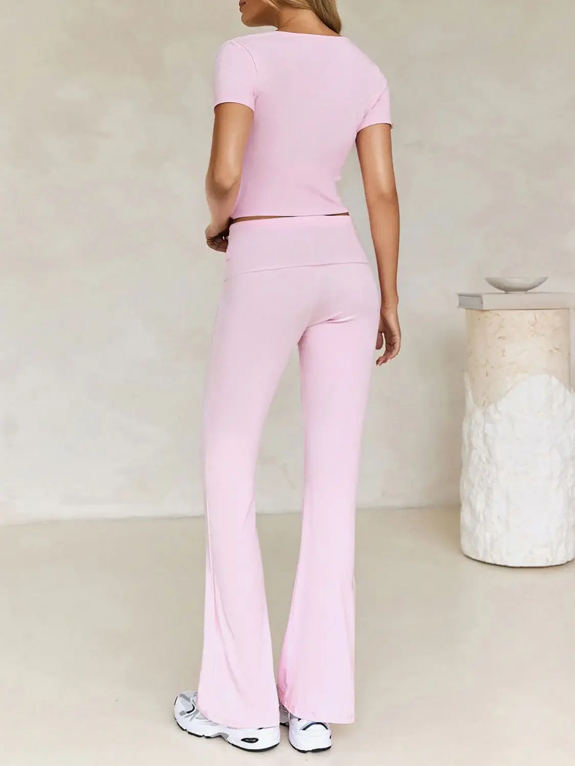 Devine V-Neck Top and Bootcut Leggings Set - Trendsi - Flyclothing LLC