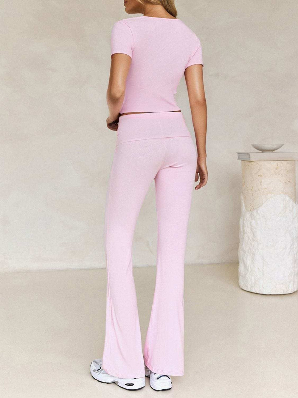 Devine V-Neck Top and Bootcut Leggings Set - Trendsi - Flyclothing LLC