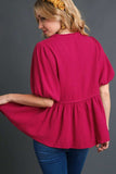 Umgee Full Size Cotton Gauze Floral Embroidery Babydoll Blouse Plus Size - Trendsi - Flyclothing LLC
