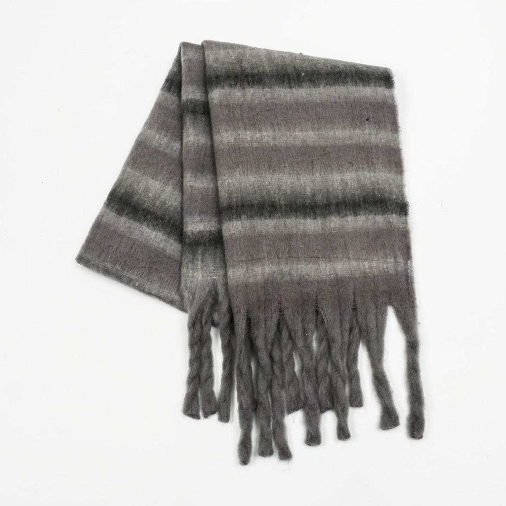 Fringe Contrast Striped Polyester Scarf - Trendsi - Flyclothing LLC