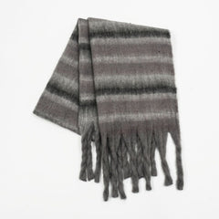 Fringe Contrast Striped Polyester Scarf - Trendsi