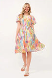 Lime 'N' Chili Watercolor Print Tie Front Midi Dress - Trendsi