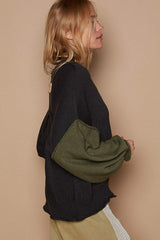 POL Color Block Roll Hem Hacci Sweater - Trendsi - Flyclothing LLC