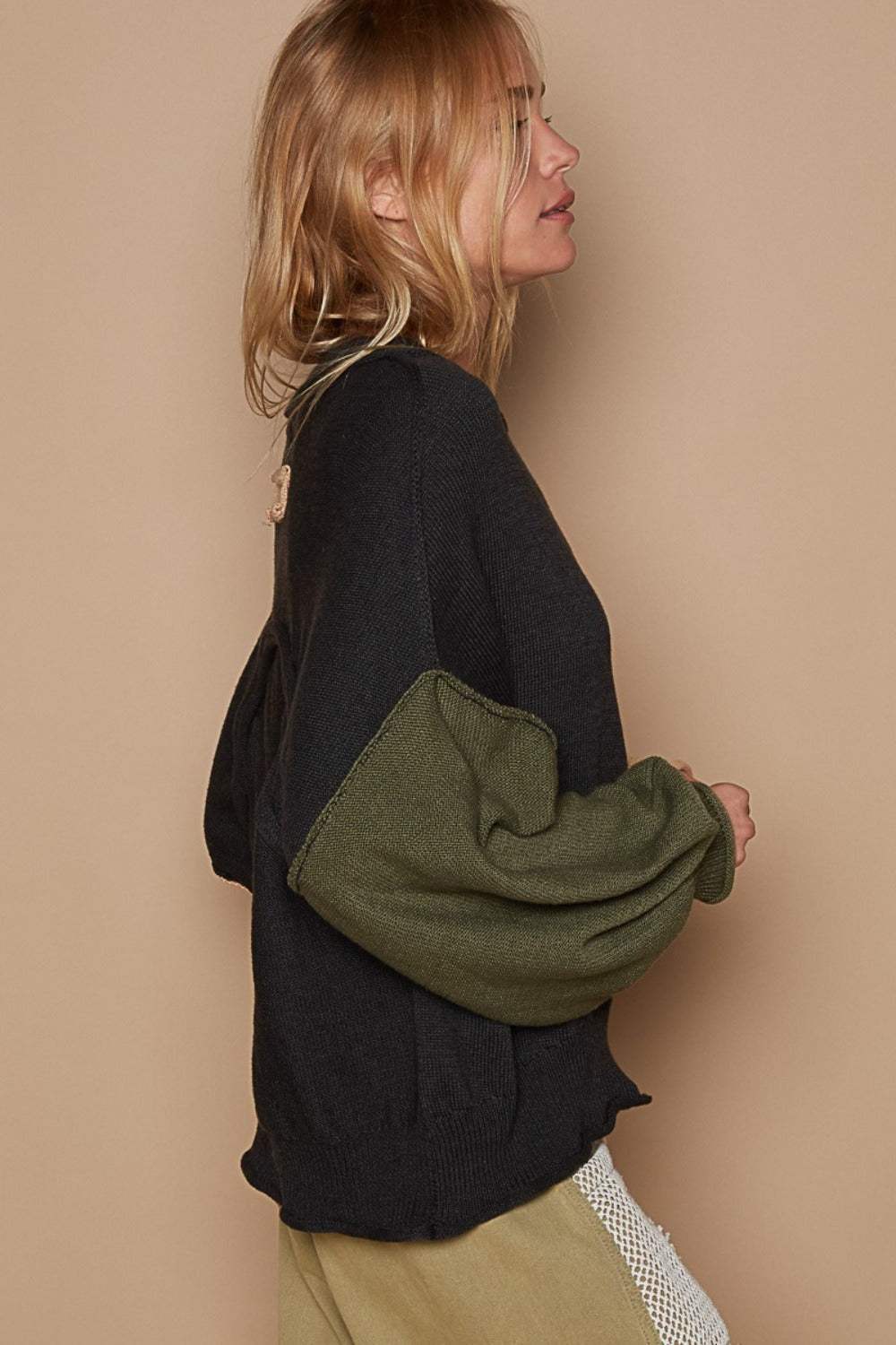 POL Color Block Roll Hem Hacci Sweater - Trendsi - Flyclothing LLC