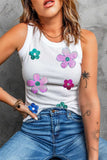 Sequin Flower Round Neck Tank - Trendsi - Flyclothing LLC