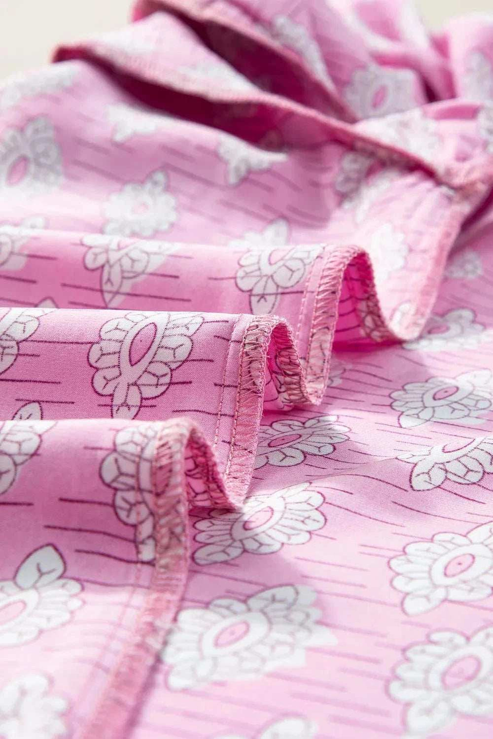 Ruffled Printed Tie Neck Short Sleeve Blouse - Trendsi - Flyclothing LLC