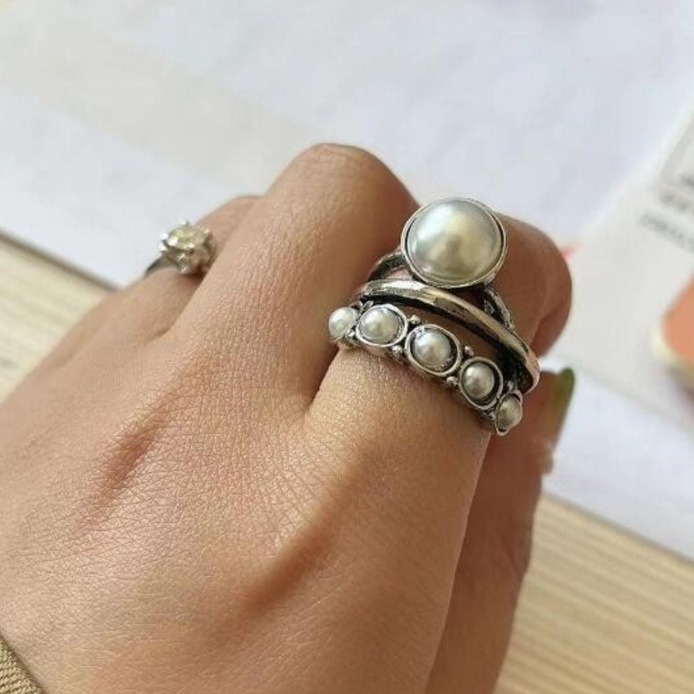 Alloy Three-Layered Open Ring - Trendsi