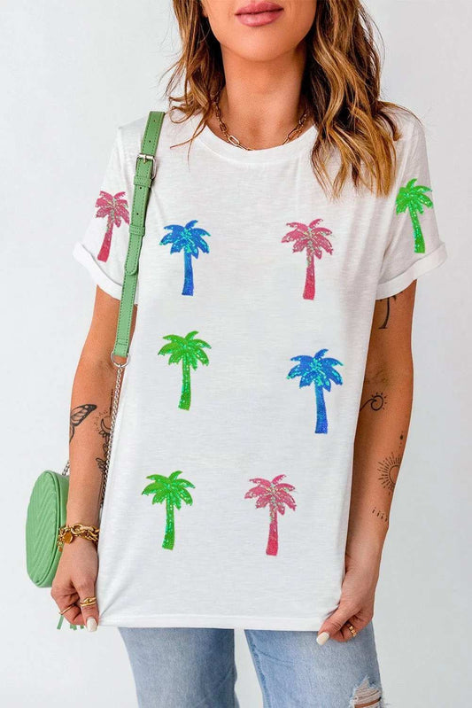 Coconut Palm Round Neck Short Sleeve T-Shirt - Trendsi - Flyclothing LLC