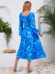 Printed Long Sleeve Midi Dress - Trendsi