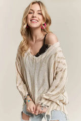 ADORA Frayed Zebra Knit Top - Trendsi - Flyclothing LLC