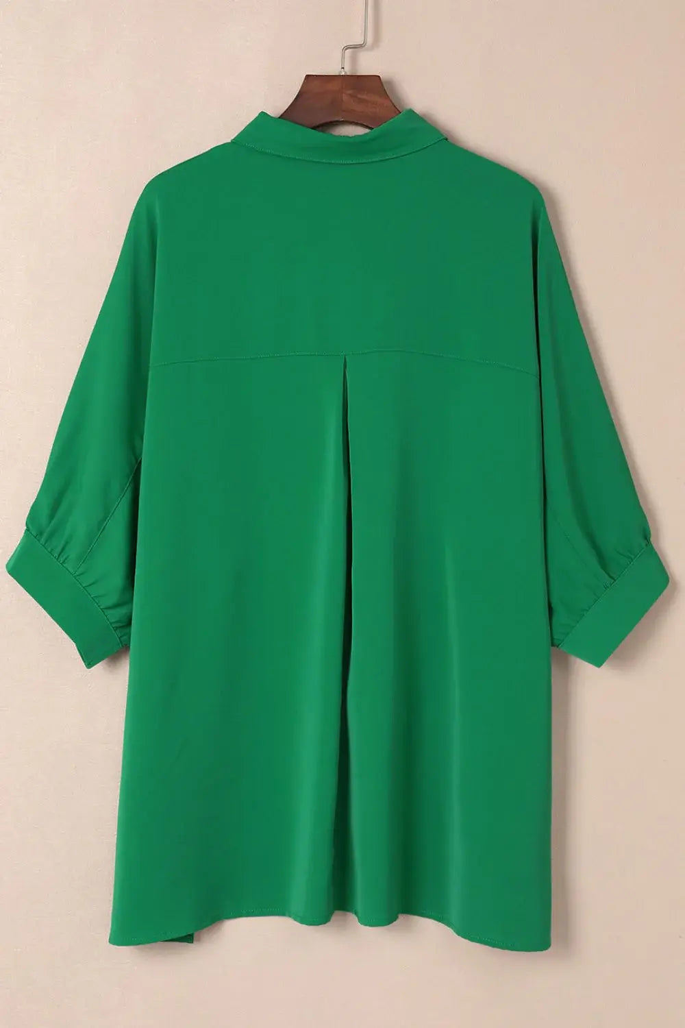 Collared Neck Three-Quarter Sleeve Shirt - Trendsi - Flyclothing LLC