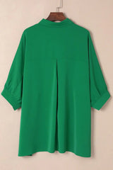 Collared Neck Three-Quarter Sleeve Shirt - Trendsi - Flyclothing LLC