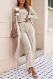 Drawstring Tank, Long Sleeve Cover Up and Pants Set - Trendsi - Flyclothing LLC
