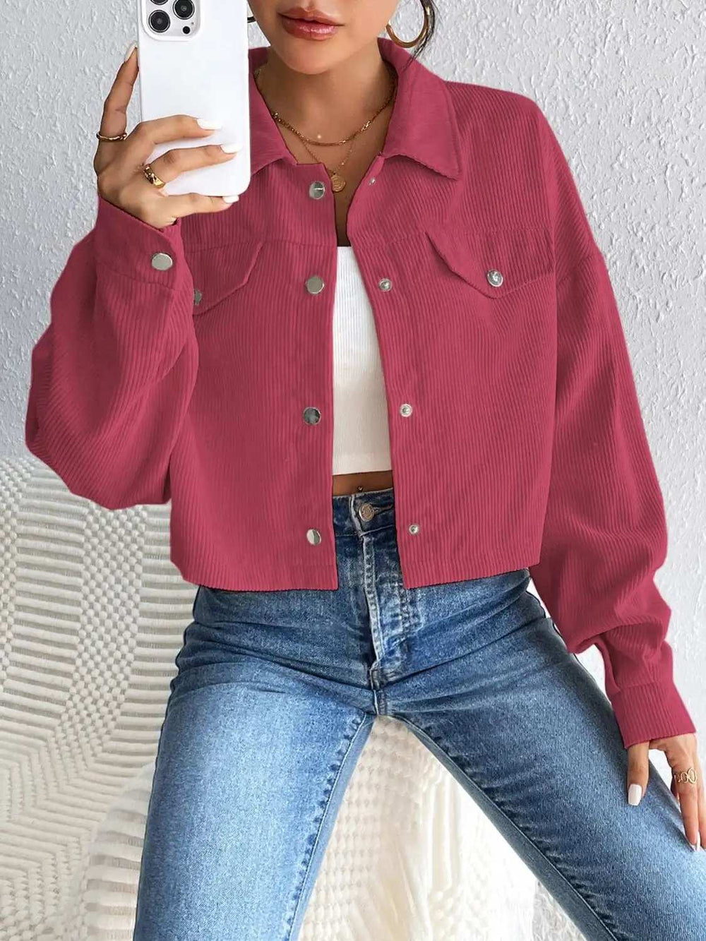 Snap Down Long Sleeve Jacket - Trendsi - Flyclothing LLC