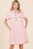 Mittoshop Button Detail Collared Neck Short Sleeve Shirt Dress - Trendsi