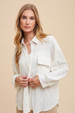 Annie Wear Openwork Button Down Drop Shoulder Shirt - Trendsi