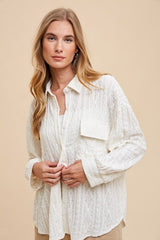 Annie Wear Openwork Button Down Drop Shoulder Shirt - Trendsi