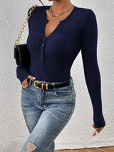 Ribbed Knit Button Front Knit Top - Trendsi - Flyclothing LLC