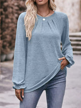 Ruffle Cuff Long Sleeve T-Shirt - Trendsi - Flyclothing LLC