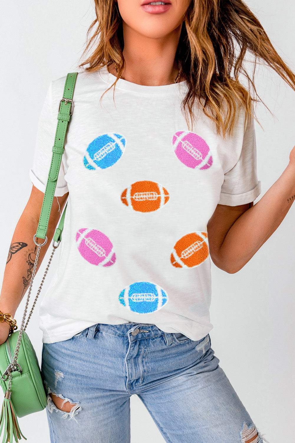 Football Round Neck Short Sleeve T-Shirt - Trendsi - Flyclothing LLC
