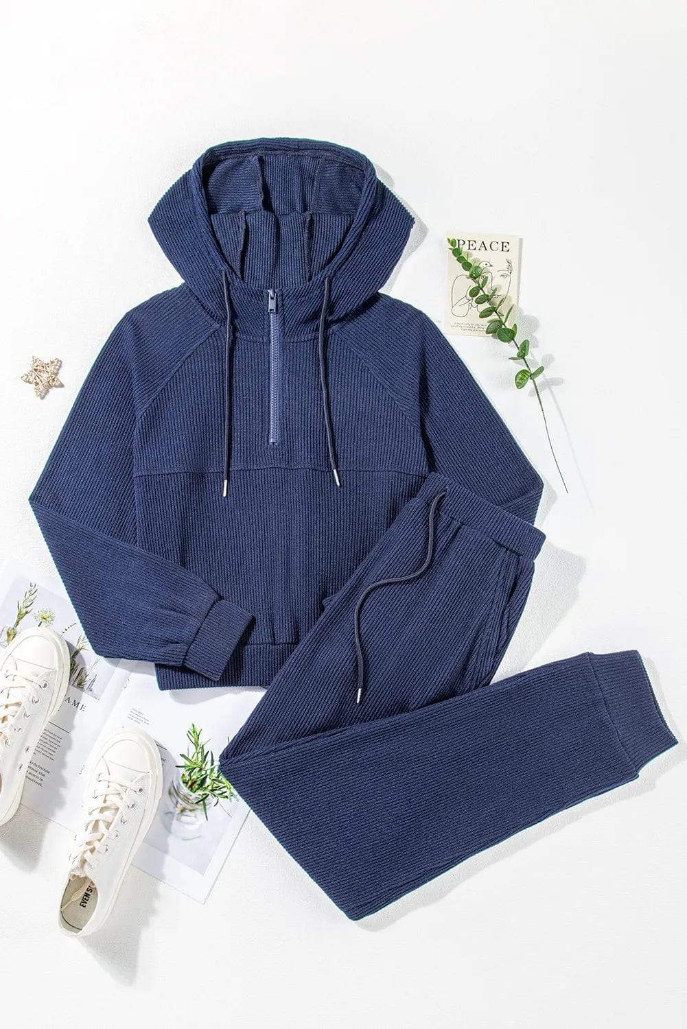 Drawstring Half Zip Hoodie and Joggers Active Set - Trendsi - Flyclothing LLC