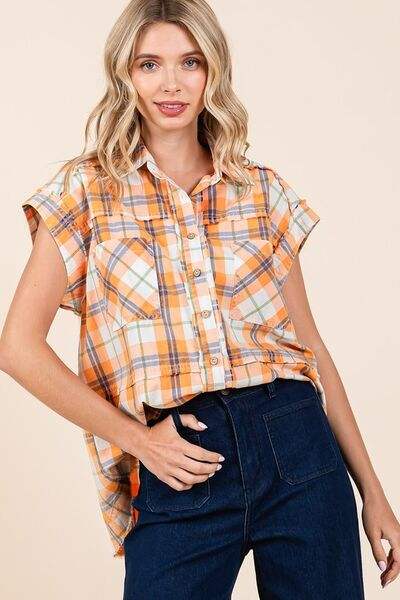 Mittoshop Mineral Wash Plaid Button Down Shirt - Trendsi - Flyclothing LLC